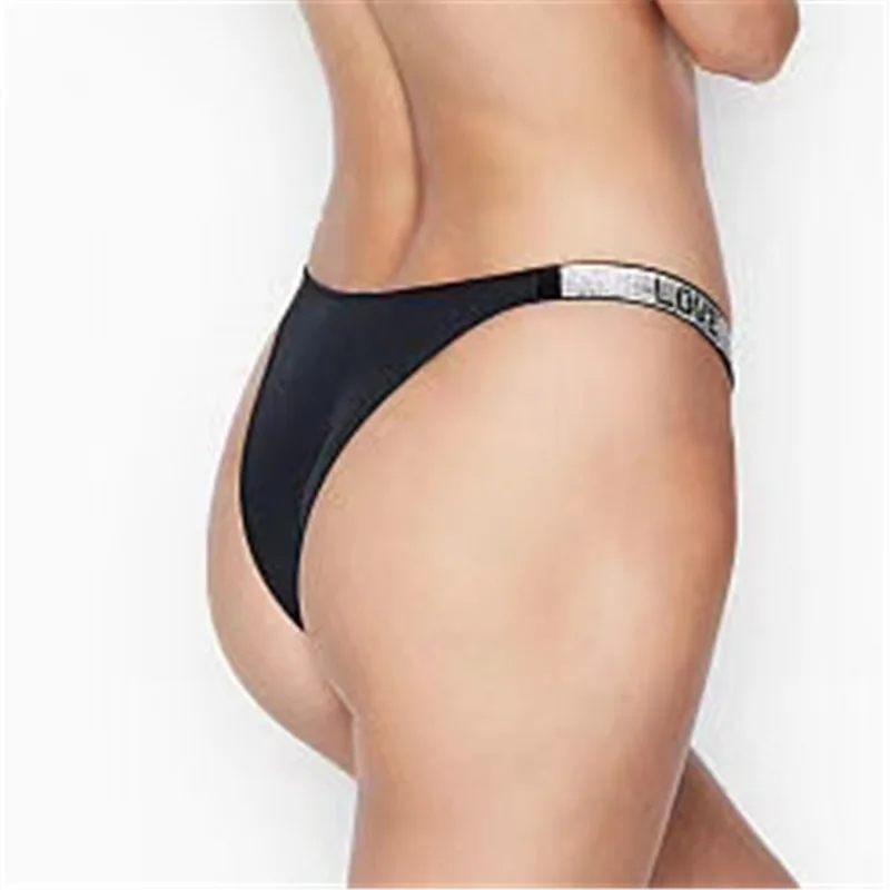 Comfortable ice silk girl T-pants Rhinestone Waistband Women Underwear Seductive lifting buttock thong Low waist Lady T-back