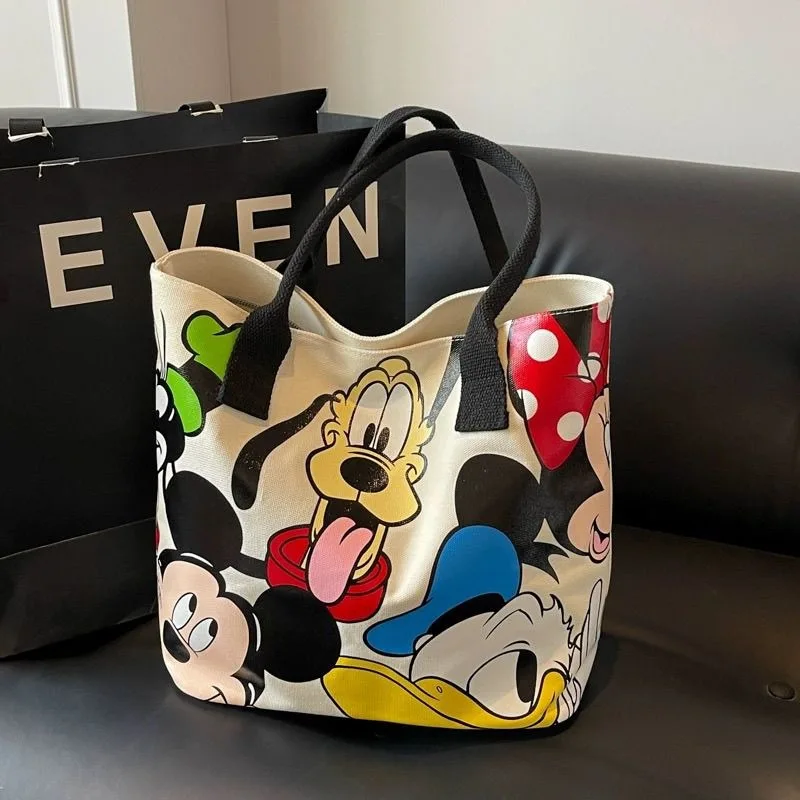 New Disney Cartoon Cute Animation Mickey Canvas Bag Women\'s Large Capacity Bag Goofy Dog Handbag Shoulder Tote Bag Crossbody