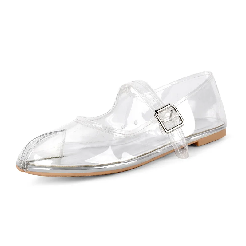 Onlymaker Split Toe Transparent Mary Jane Ballet Flats Colorful Dots PVC Plus Size Retro Casual Daily Women Flats