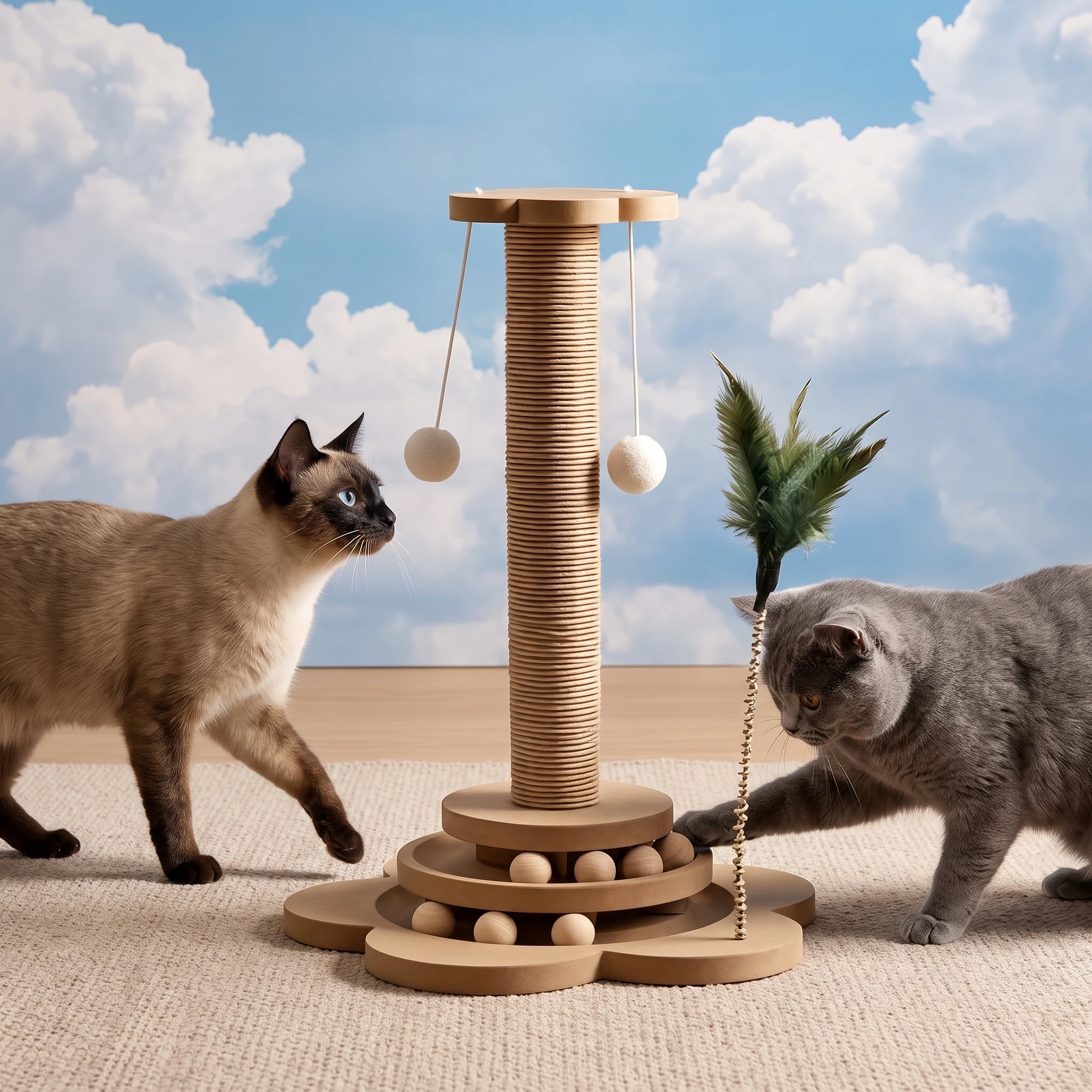18inch Cat Scratching Post Climbing Tree Tower With Ball Feather Toy Durable Indoor Kitten Activity Exercise Pet Supplies Gift