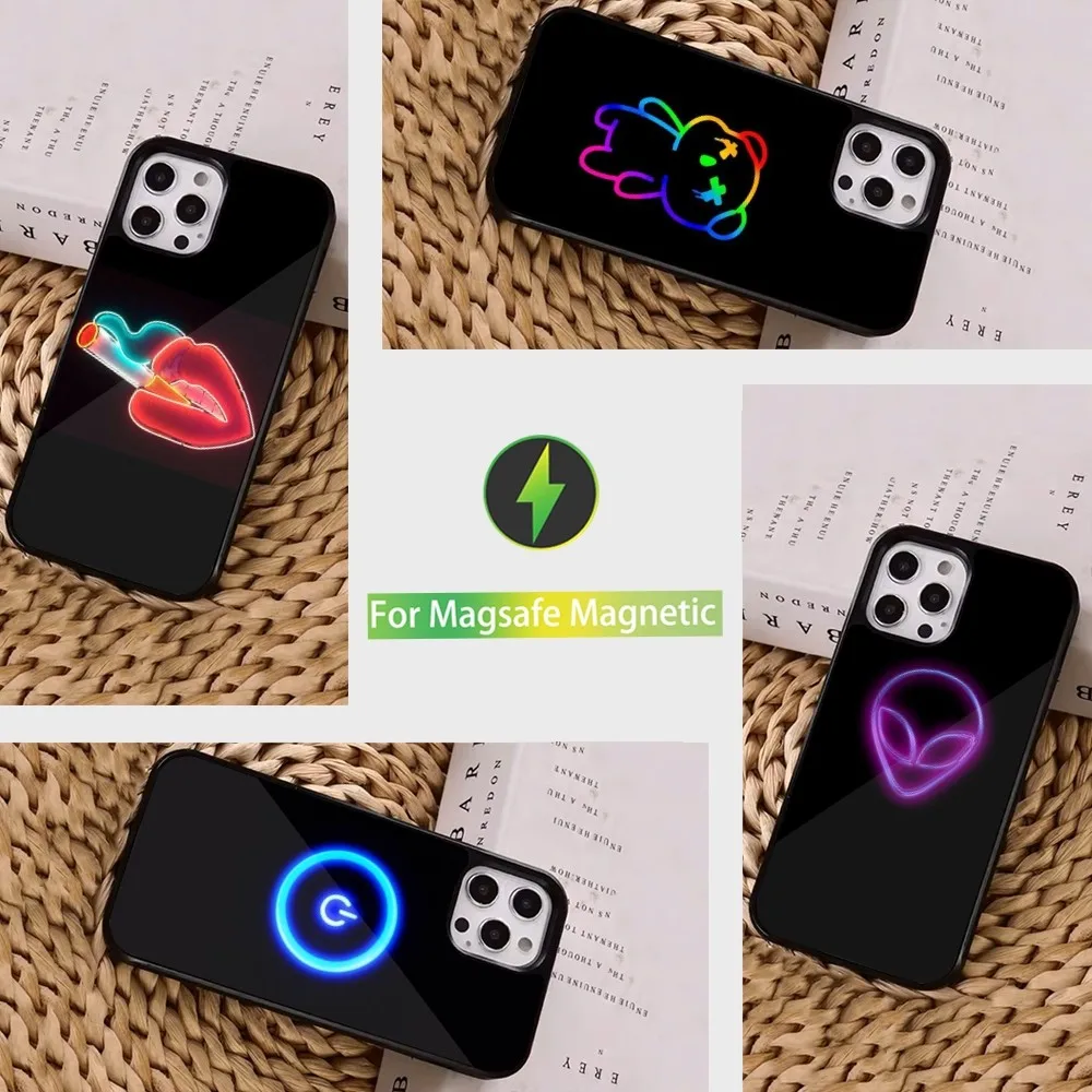 

Neon Light Phone Case For iPhone 16,15,14,13,12,11,Pro,Max,Plus,Mini, Magsafe,Magnetic Wireless Charging Case