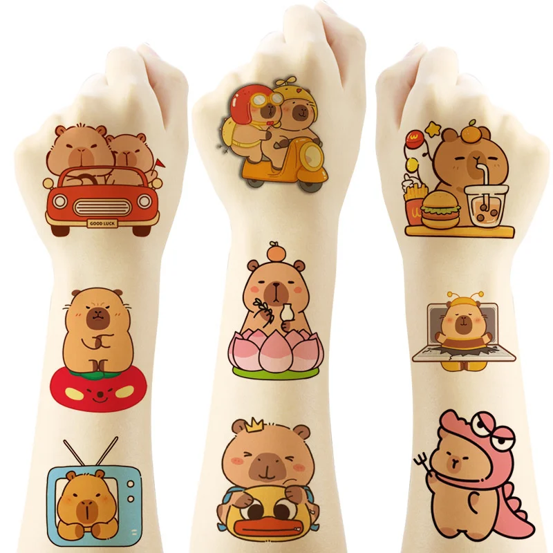 20Pcs/Set New Capybara Temporary Tattoo Stickers Cute Guinea Pig Cartoon Children Waterproof Tattoo For Kids Funny Birthday Gift