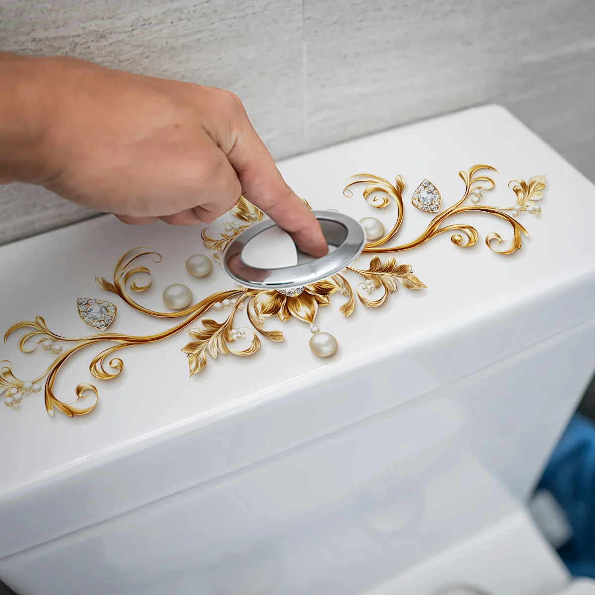 Luxury Style Bathroom Toilet Seat Wall Sticker Self-adhesive DIY Detachable PVC Toilet Sticker, Suitable For Bathroom Toilet Dec