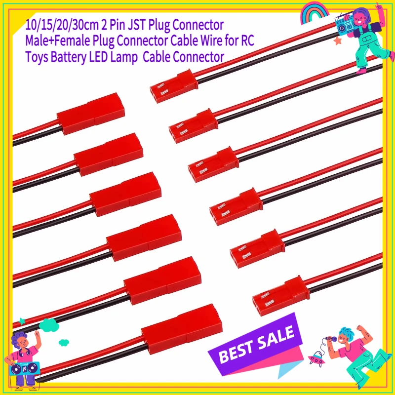 

10/15/20/30cm 2 Pin JST Plug Connector Male+Female Plug Connector Cable Wire for RC Toys Battery LED Lamp Cable Connector
