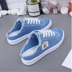 2024 New Spring Summer Women Canvas Shoes flat sneakers women casual shoes low upper lace up white shoes