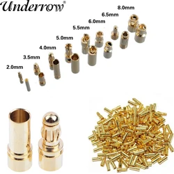 20pcs/lot 2.0mm 3.0mm 3.5mm 4.0mm 5.5mm 6.0mm 8.0MM Gold Bullet Banana plug Connector for ESC Lipo RC battery (10 pair)