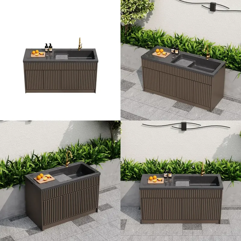 Outdoor Marble Laundry Sink with Washboard Integrated Stone Basin Honeycomb Aluminum Frame for Courtyard Utility Area