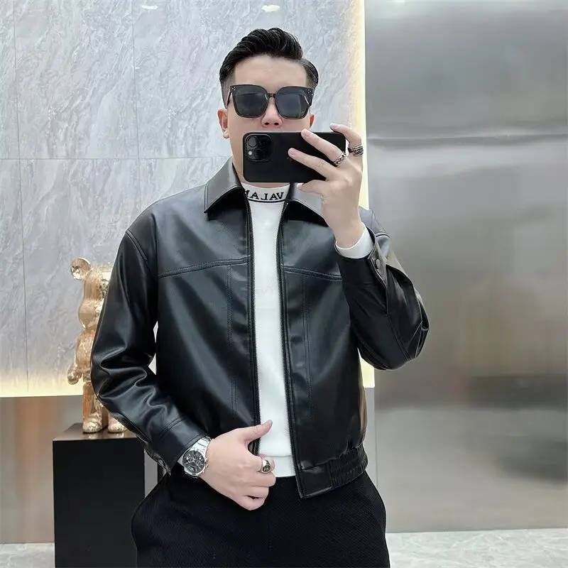 

Bla Biker Leather Jaet Men's Slim Fit Faionable Autumn Winter Large Size 250 Pou Open Cardigan Outerwear Coat