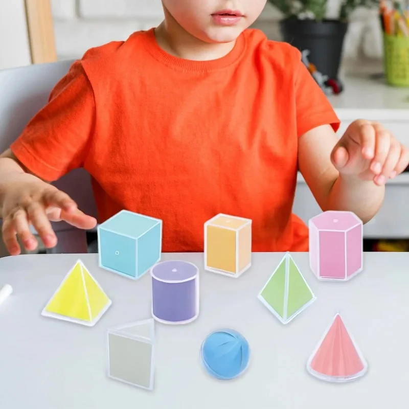 8Pcs Montessori Math Transparent 3D Geometry Building Block Learning Toy Teaching Aids 3D Spatial Thinking Sensory Puzzle Toys