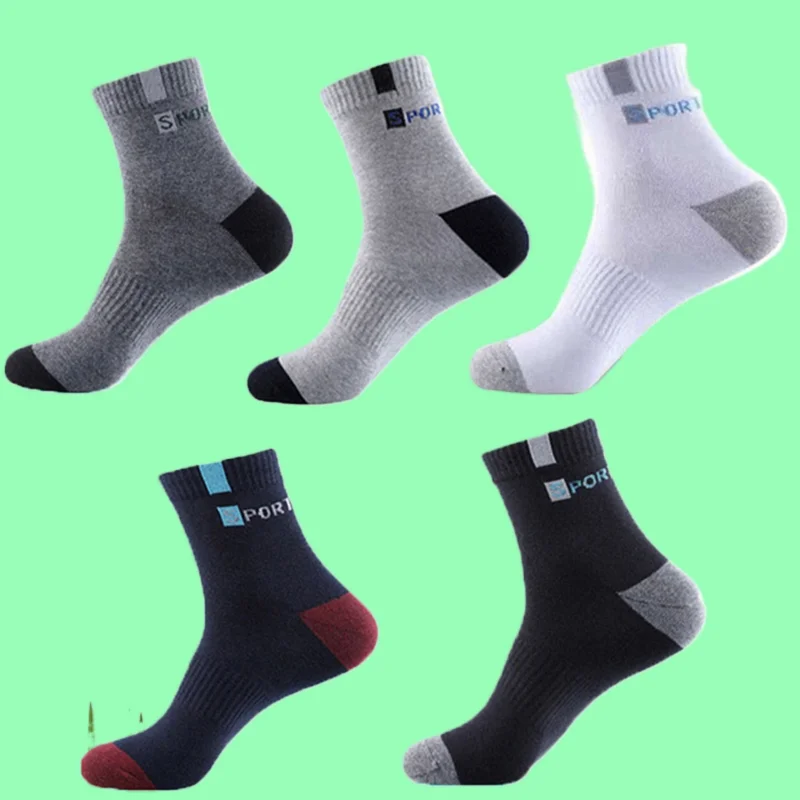 

5 Pairs Top Quality Solid Color Business Mid-tube Men Socks Bamboo Fiber Autumn Sweat Absorbent Deodorization Cotton Sports Sock