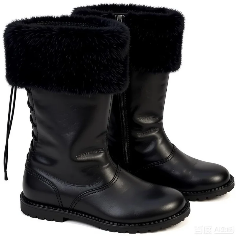 Herren Weihnachts-Weihnachtsmann-Stiefel Weiß Schwarz Plüsch Pelzige Manschette Schuhe Halloween Weihnachten Geeignet für Cowboy-Party Bühnenstiefel Neu – Detail 2