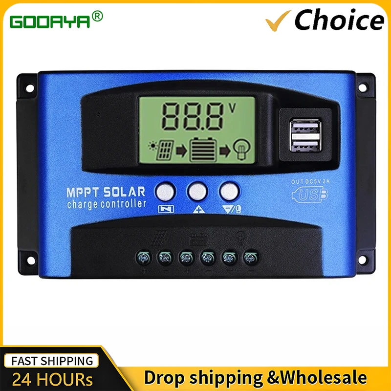 New MPPT Solar Charge Controller 40A 60A 100A with Load/Dual USB /LCD 12V 24V Auto Solar Panel Charger Regulator