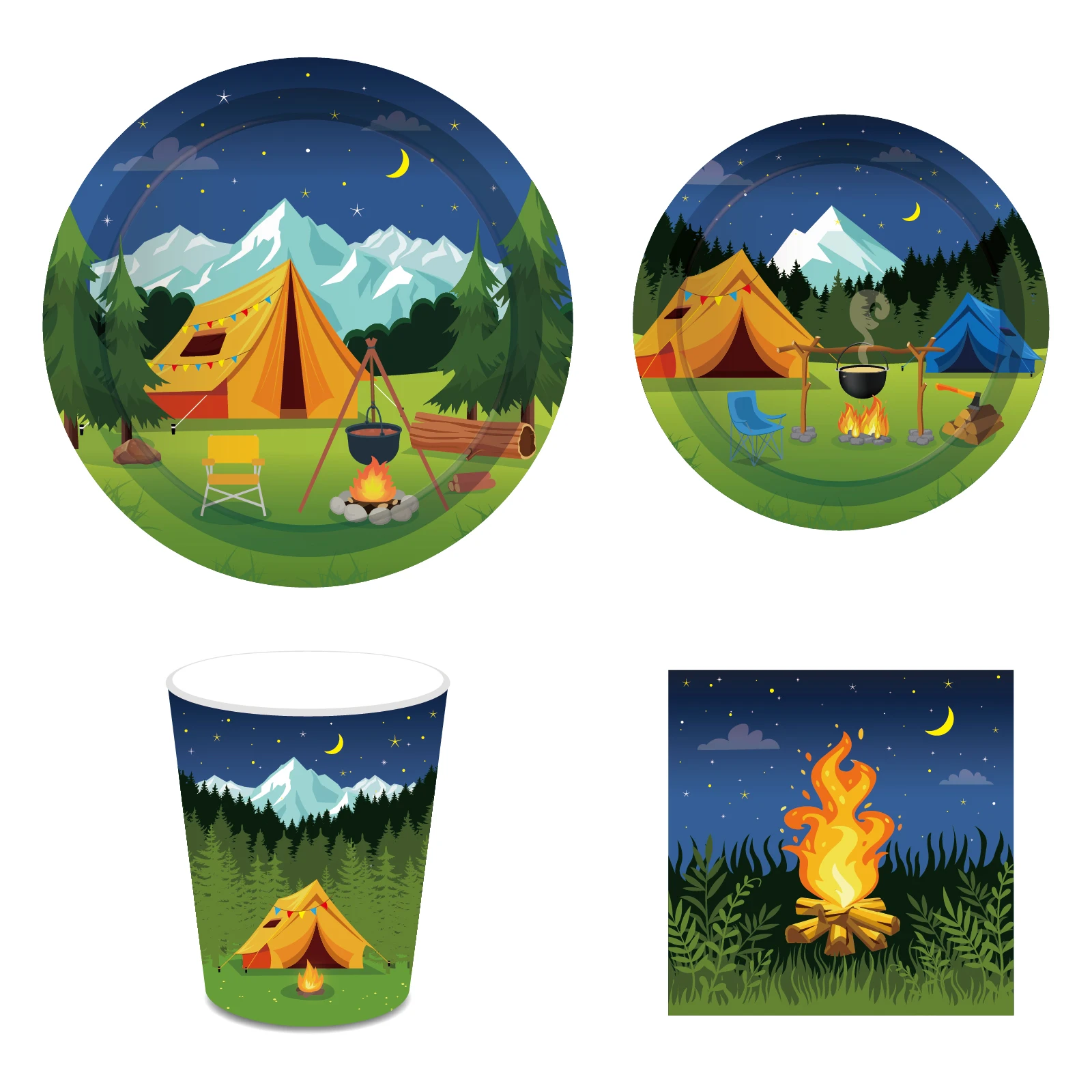 Cartoon Camping Picknick Party Einweg Geschirr Sets Outdoor Camper Zelt Geburtstag Teller Tassen Servietten Baby Shower Party Decor – Detail 3