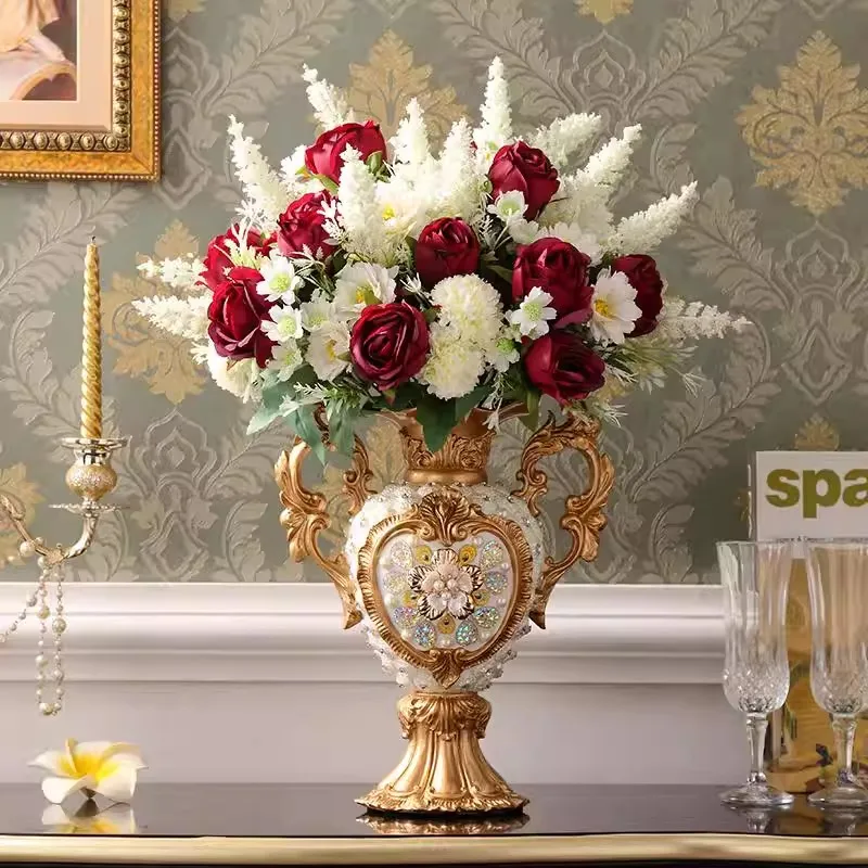 Europe Vintage Resin Vase Flower Arrangement Decoration Items Home Room Table Accessories Hotel Office Desktop Furnishing Crafts