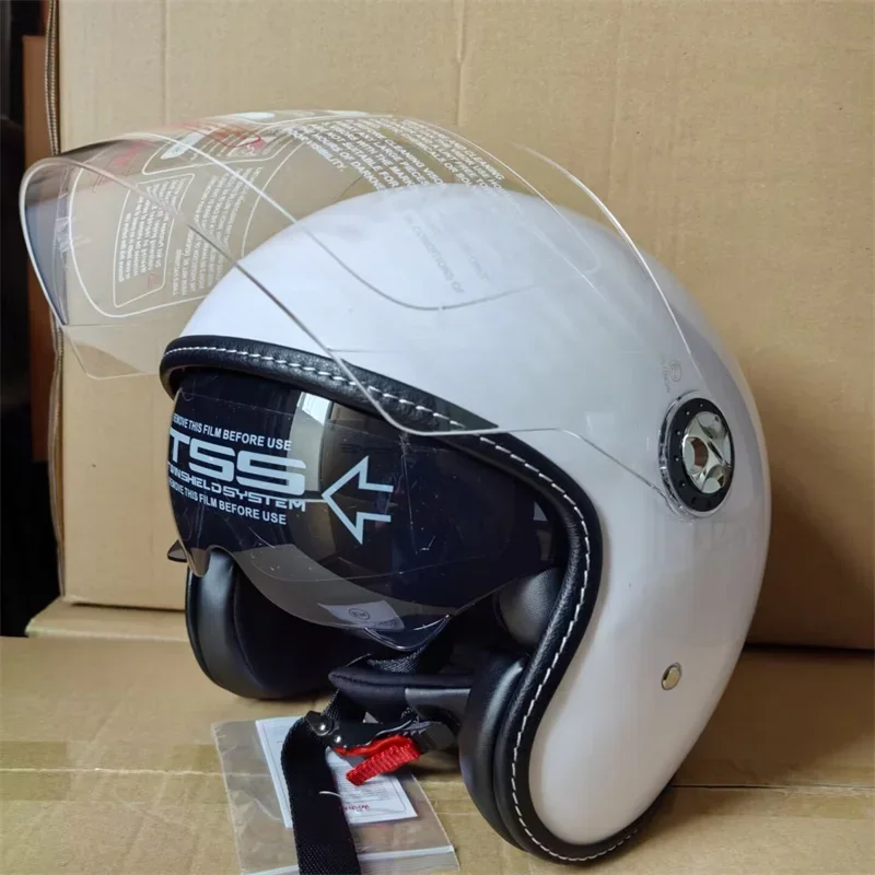 Motorcycle Double Lens Open Face Helmet  DOT ECE APPROVED Retro Helmets White S M L XL XXL