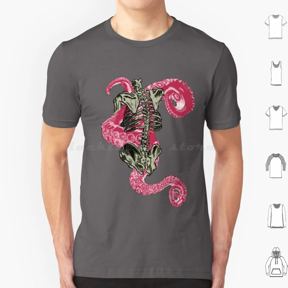 Camiseta de anatomía de esqueleto de calamar, talla grande, 100% algodón, esqueleto, calaveras, huesos, calamares, arte fino, fantasía, anatomía, terror, espeluznante