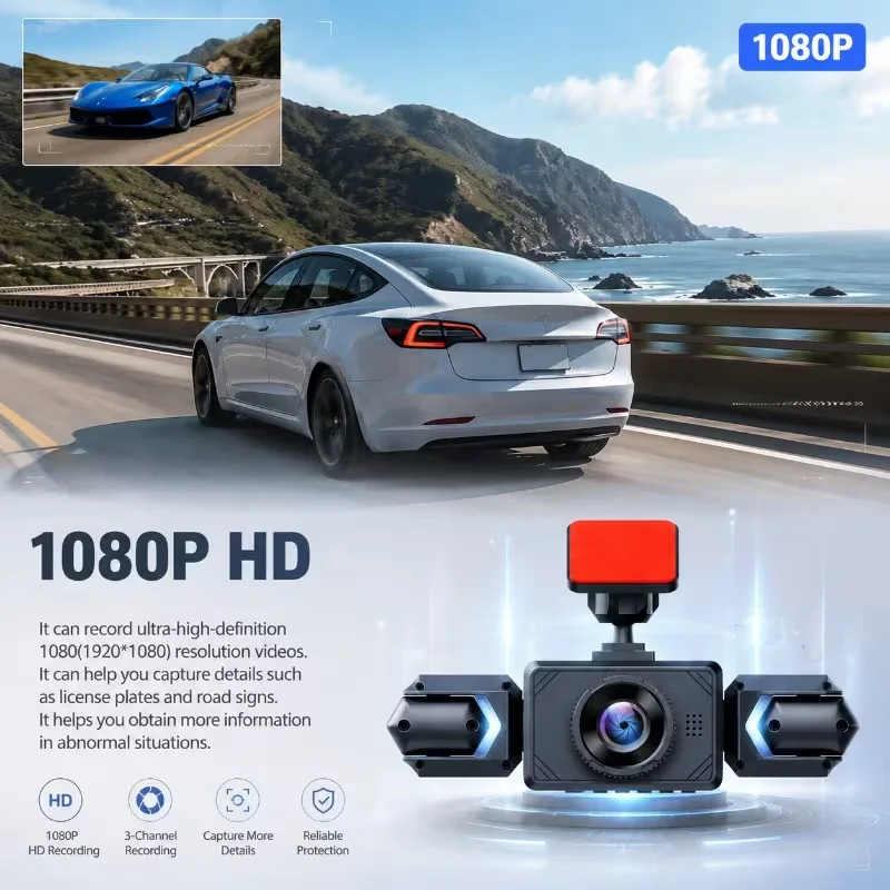 3/4‑Channel 1080P Dash Cam, Rotatable Lens HD Night Vision Backup Camera for Cars, Taxis & Small Vehicles