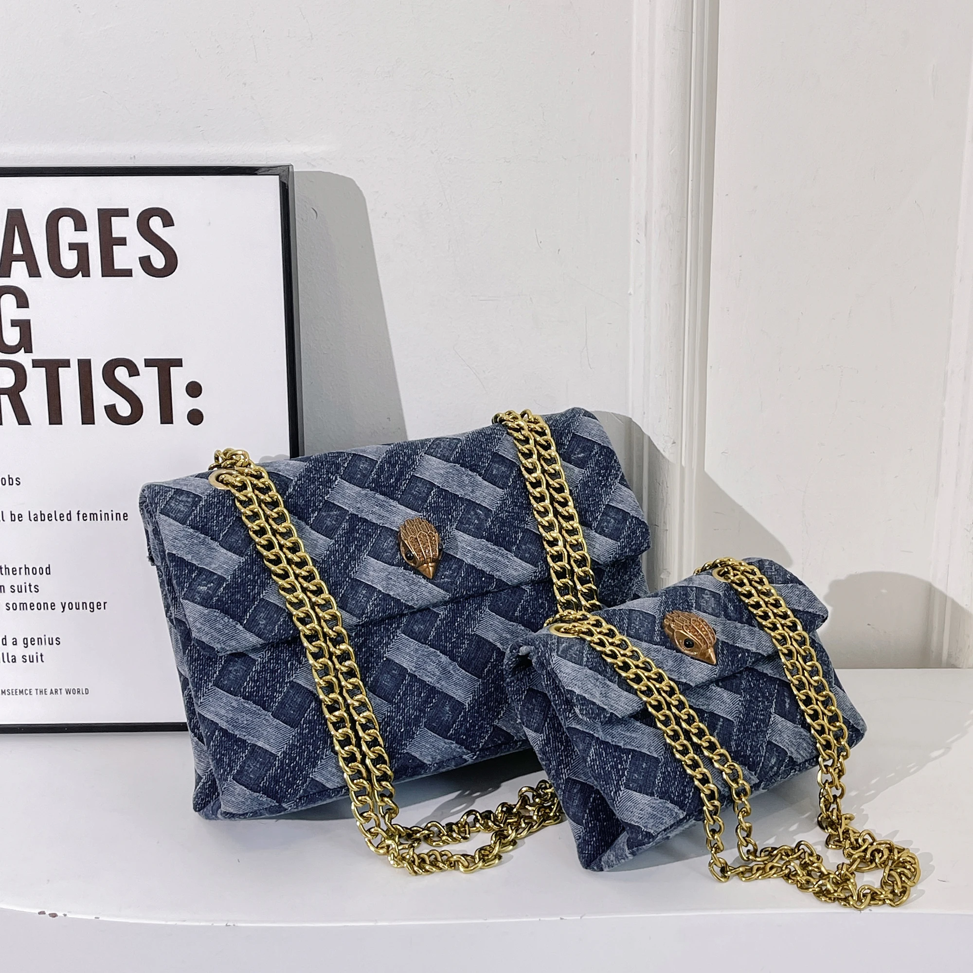 KURT GEIGER-Sac à Bandoulière en Denim pour Femme, Sac à Main de Grande Capacité, Marque de Luxe, Fourre-Tout Tendance à la Mode