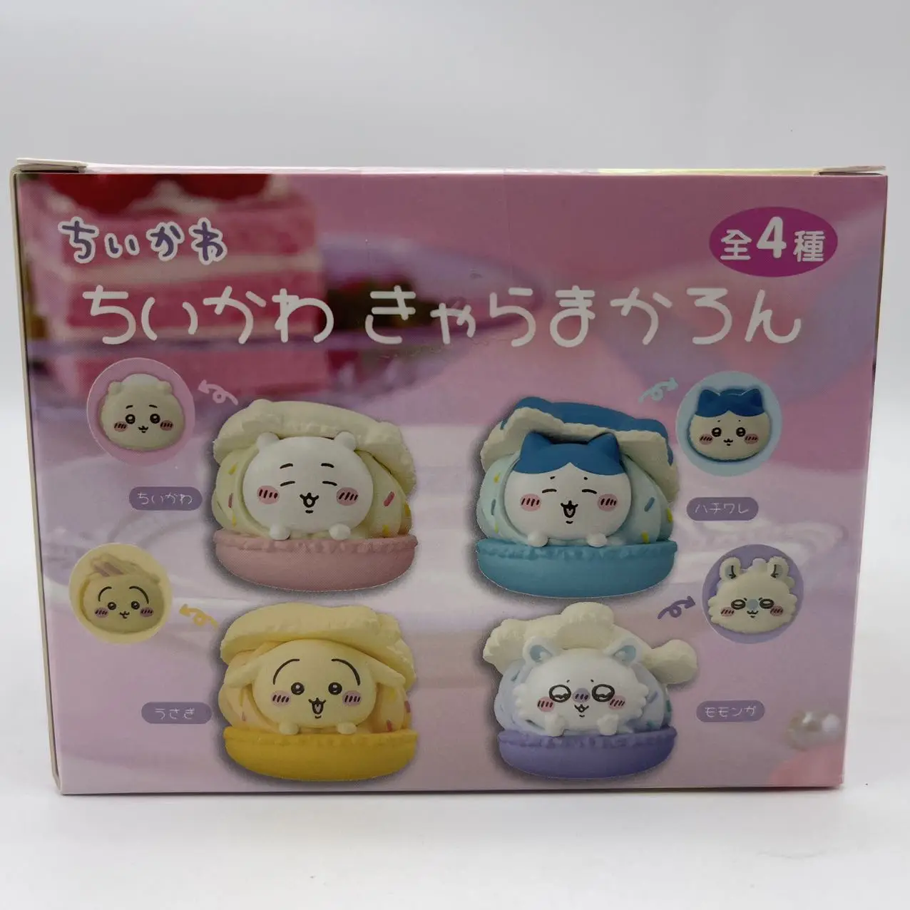 Hochwertige Chiikawa 4-teilige niedliche Macaron-Dessert-Gacha-Figurensets Usagi Hachiware Momonga Modell Schreibtischspielzeug Geburtstagsgeschenke für Fans – Detail 2