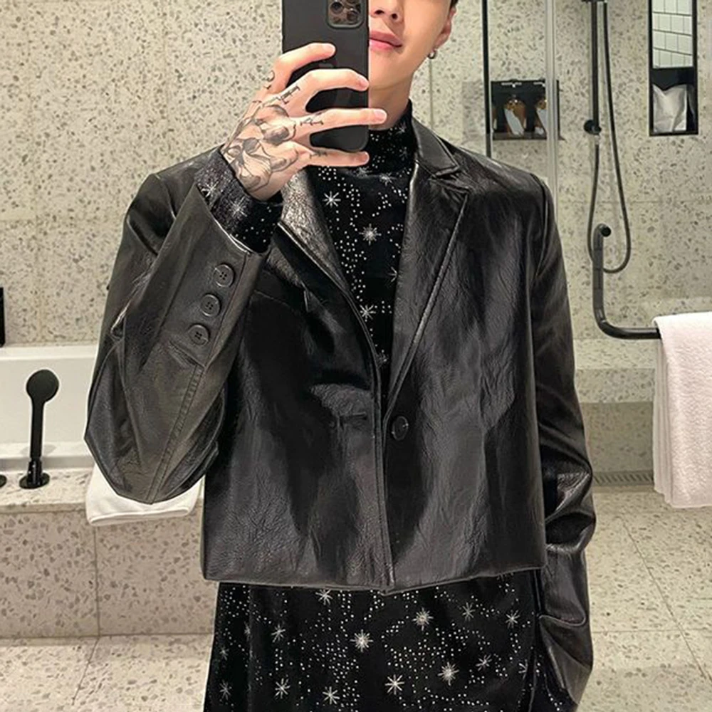 Men Spring Pu Leather Jacket Slim Fit Niche Short Pu Jacket Streetwear Nightclub Fashion Rider Biker Top Men'S Clothing 2026 New