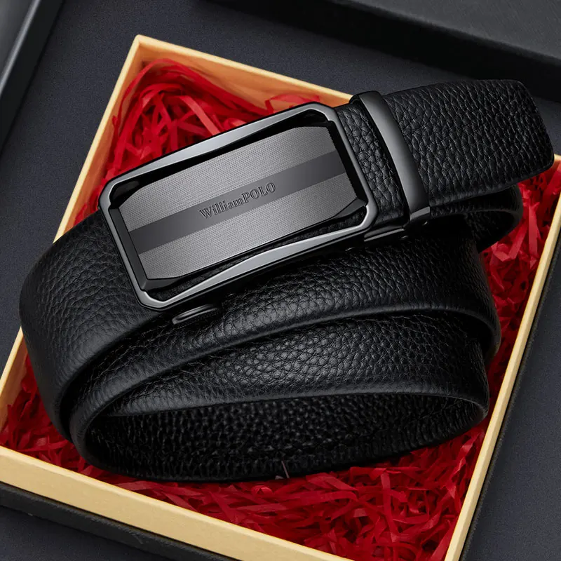 Ceinture en cuir de cercle pur pour hommes, boucle noire, automatique, mode américains, tout affaires, nouveau