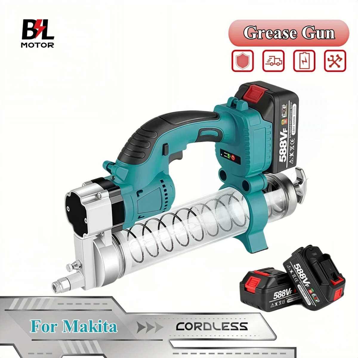 

10000PSL Cordless Rechargeable Electric Grease Gun Brushless Oil Injector Fat Machine For Makita 18V-21V Battery Pin