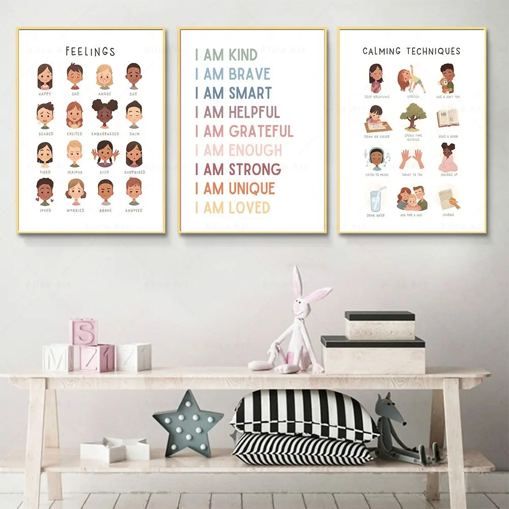 Feelings Canvas Poster Calming Techniques Emotions Chart Print Affirmation for Kids Wall Art Picture Montessori Homeschool Decor