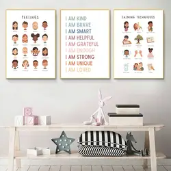 Feelings Canvas Poster Calming Techniques Emotions Chart Print Affirmation for Kids Wall Art Picture Montessori Homeschool Decor