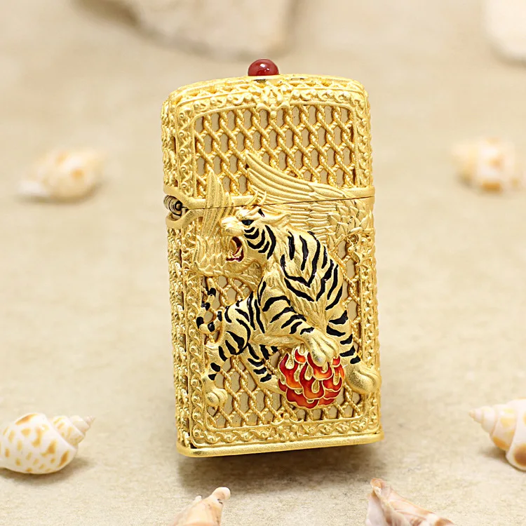 

Genuine Zippo oil lighter 3D Golden Tiger copper windproof cigarette Kerosene lighters Gift with anti-counterfeiting code