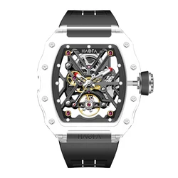 Haofa Orologi meccanici automatici in cristallo trasparente per uomo Orologio da uomo luminoso impermeabile con cavità bifacciale di lusso 2202