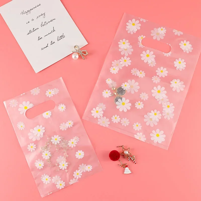 25-50pcs/lot Small Daisy Transparent Plastic Bag Pretty Mini Mixed Pattern Cartoon Jewelry Earring Jewelry Gift Bag Shopping Pou