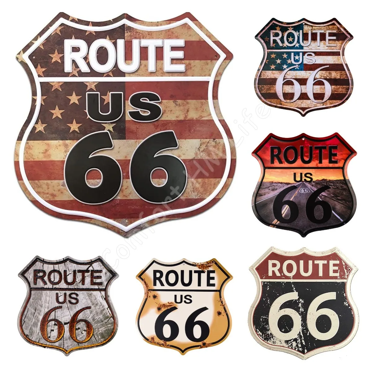 Route 66 Signs Vintage Road Signs High Way Metal Tin Sign for Art Wall Decor 12