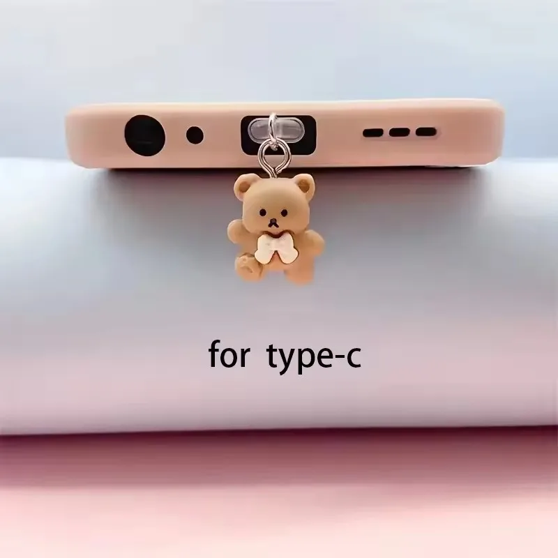 1PC Cute Teddy Bear Phone Dust Plug for iPhone for Type-C Interface Decorative Accessories Dust Cover Dust Case image 4