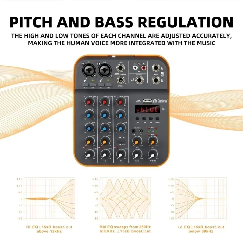 Consola mezcladora D4M de 4 canales, interfaz de Audio con reverberación, Bluetooth 5,0, tarjeta de sonido de 48V para PC, grabación, Karaoke