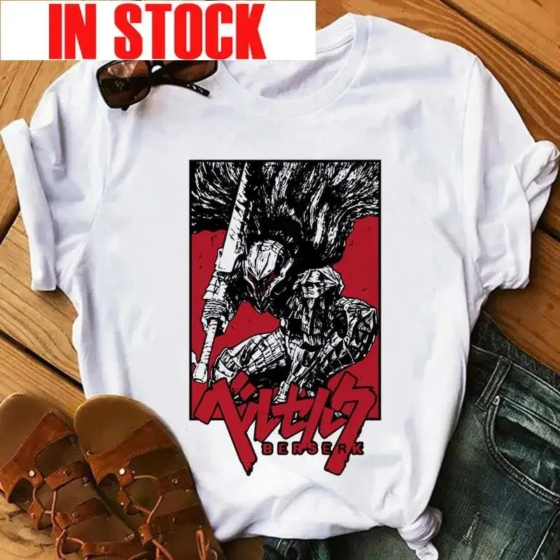 Japońskie Anime Berserk wydruk graficzny T Shirt codzienna moda Vintage wycięcie pod szyją krótki rękaw Plus rozmiar T Shirt kobiet