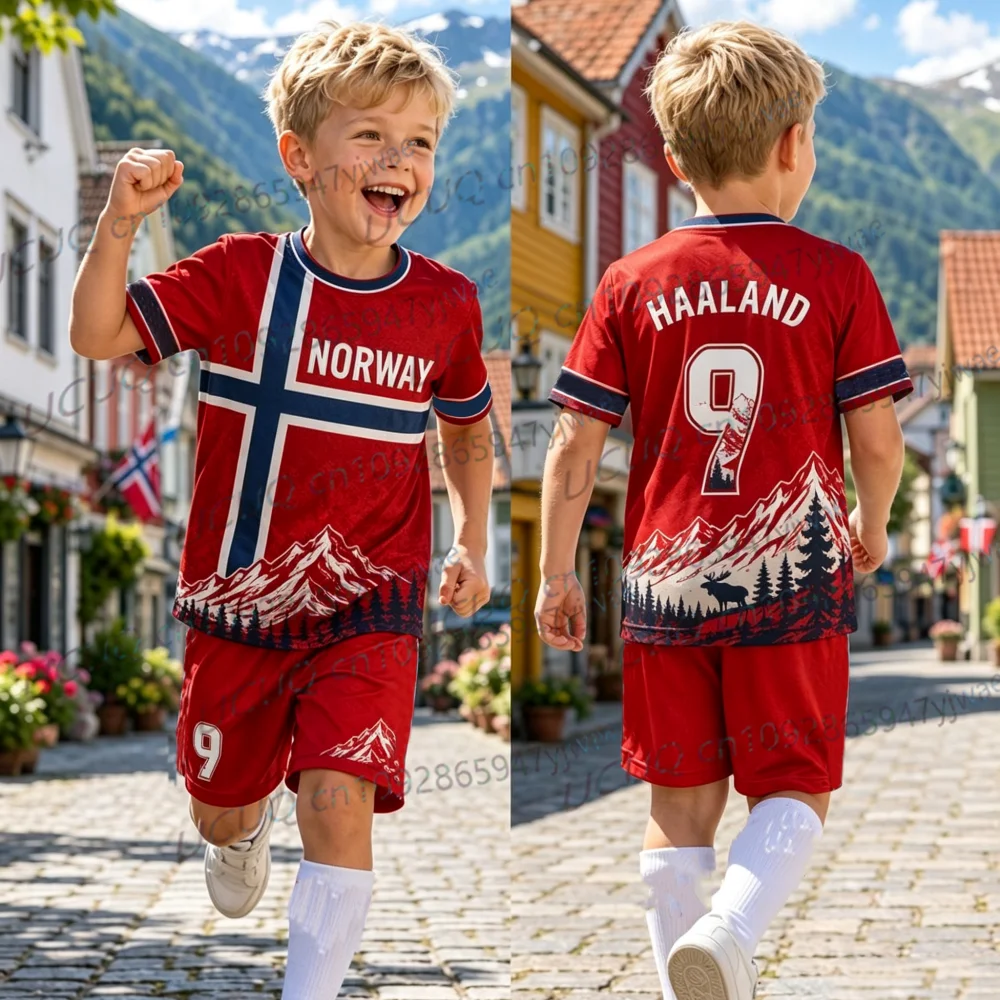 2026 Sommer Jungen Nr. 9 HAALAND Fußballtrikot T-Shirt oder Set Herren Damen Norwegen Fan-T-Shirt+Shorts Kinder T-Shirt oder Set – Detail 9