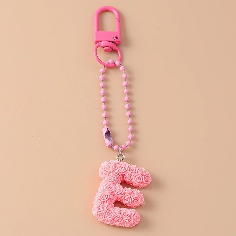 Creative Resin Rose Flower Initial Letter Keychain Alphabet Key Ring for Women Girls Handbag Pendants DIY Jewelry Gifts