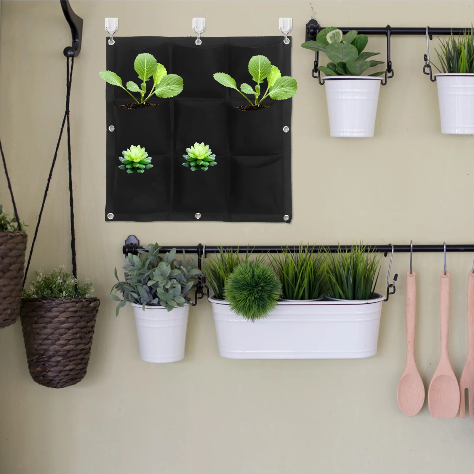 

Wall Hanging Planting Bags Premium Felt Multi- Planter For Succulents Flowers Herbs Hanging Plant Pouch Grow