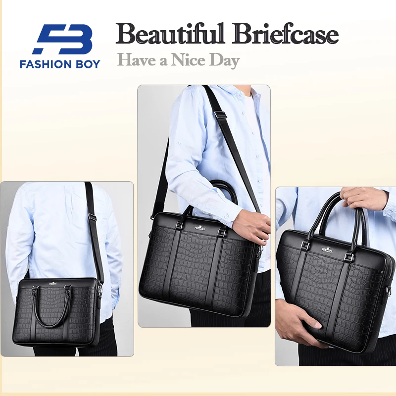 [FASHION BOY] Bolsas masculinas de designer de luxo Bolsa para laptop de 14 polegadas Maleta de negócios de grande capacidade à prova d'água