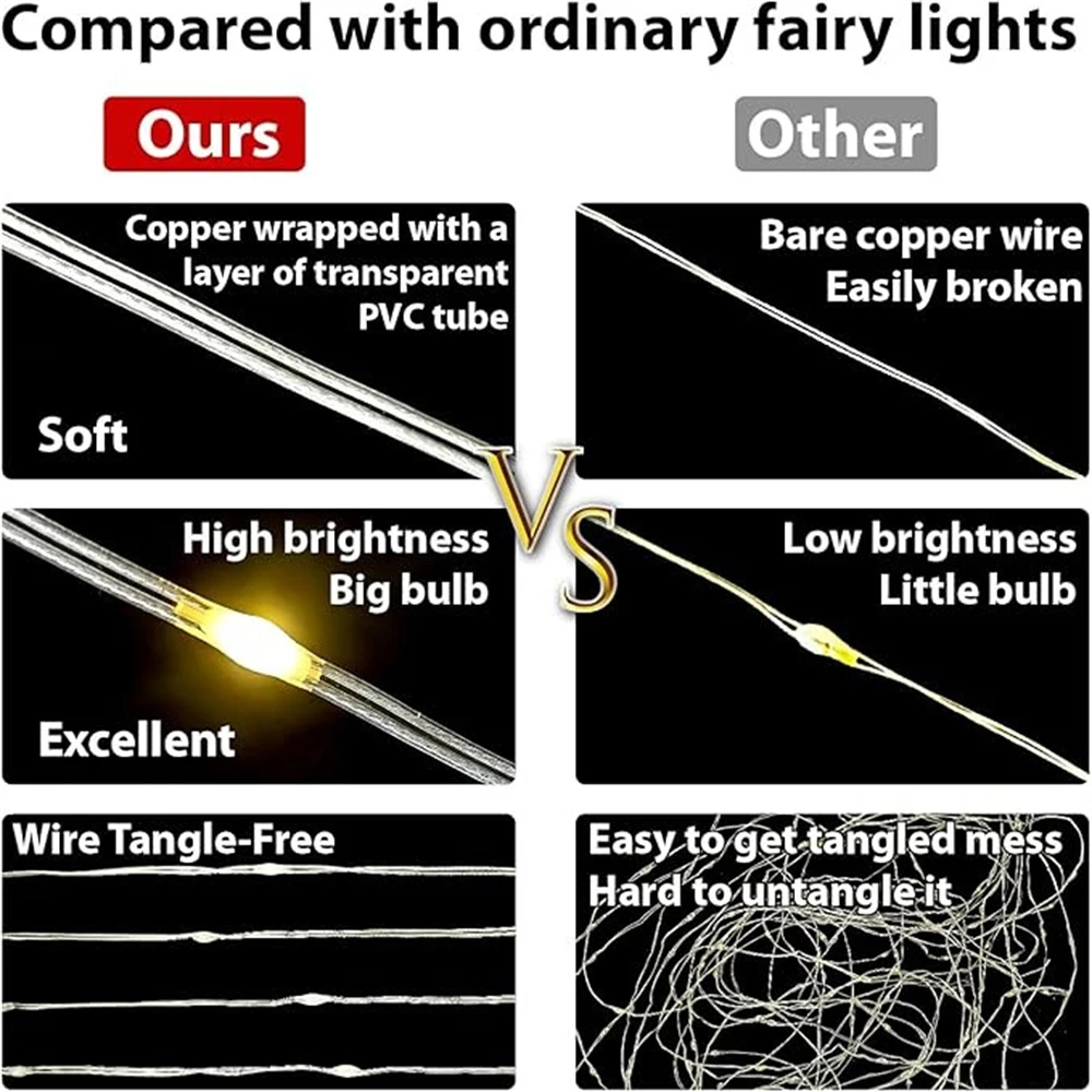 Wire Tangle-Free Curtain Light With Hook 280 LEDs 3Mx3M String Light Outdoor Waterproof USB Fariy Light For Christmas Decoration