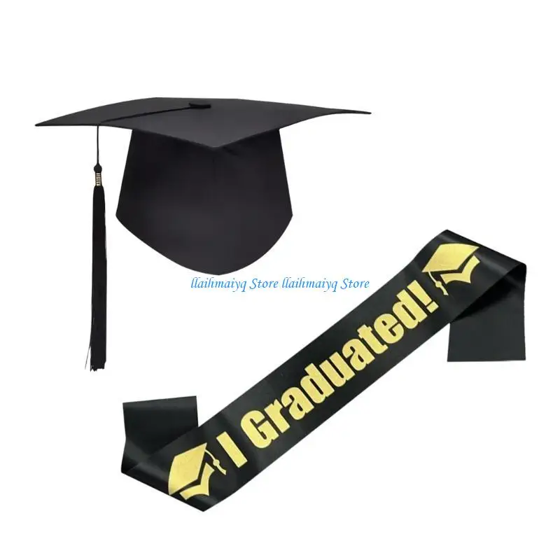 

573B High School Graduation 2025 Bachelor Hat And Graduation Stole Sash for Ceremony