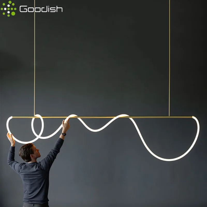 Modern Simplicity Luminous Snake Winding Iron LED Pendant Light Art Hand-Knitted Lamp for Restaurant Home Decoration Chandelier