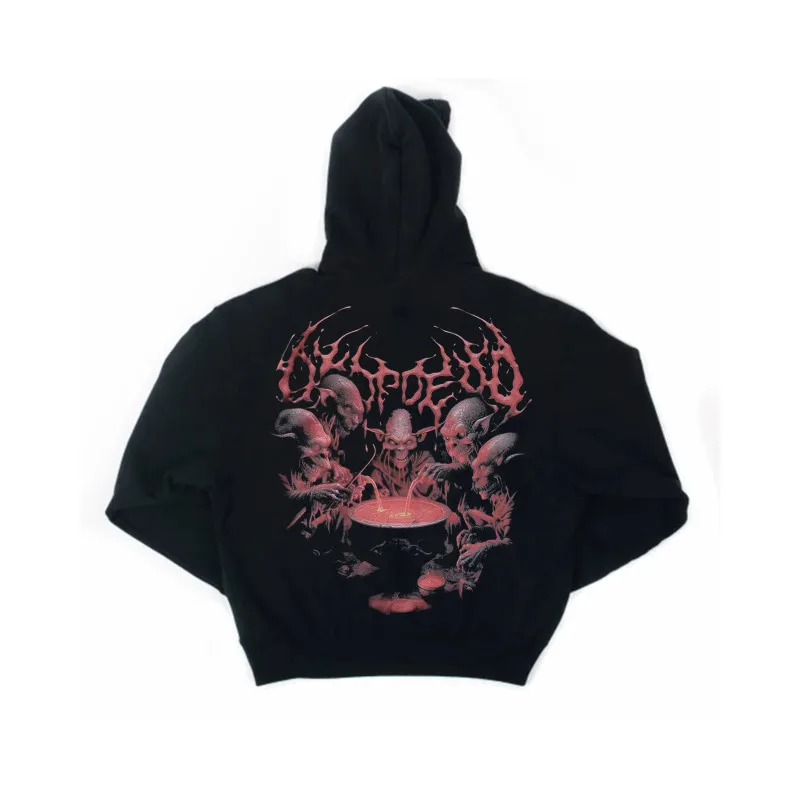 Cetakan tengkorak gaya Gotik dengan desain gelap, hoodie longgar musim gugur dan musim dingin retro jalanan Amerika lengan panjang