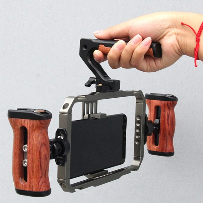 Smartphone Filming Grip with 2 Cold Shoe Mounts, Metal Video Rigs for Content Creators