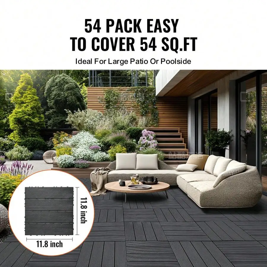 Interlocking Deck Tiles, 10&36&54 Pack,12'X12' 10&36&54 Sq. Ft Plastic/Plastic Wood Waterproof Outdoor Flooring All Weather Use,