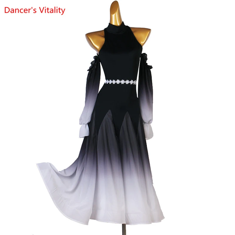 Modern Dance Dress Stand-Up Collar Mesh Sleeve Long Skirt Performance Clothing High-End Custom Child Woman Competition Clothes