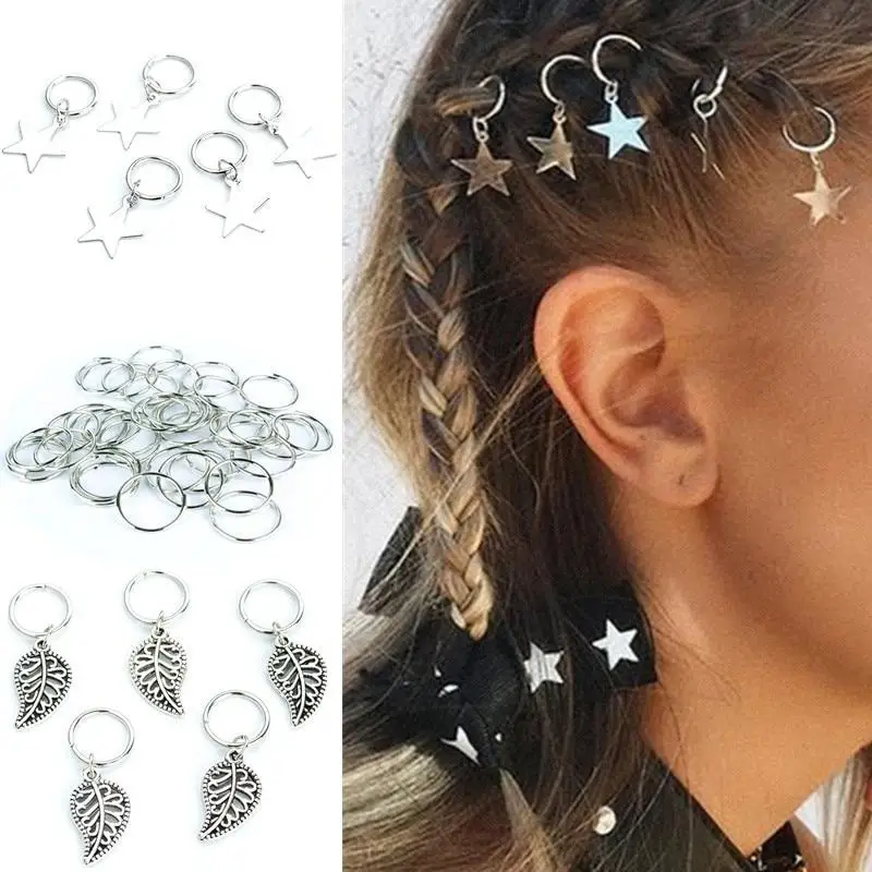 5-50 Pcs/set Opening Silver Hair Ring Hip-hop Hair Braid Charm Dreadlock Beads Clips Cuffs Rings Jewelry Dreadlocks Accessories