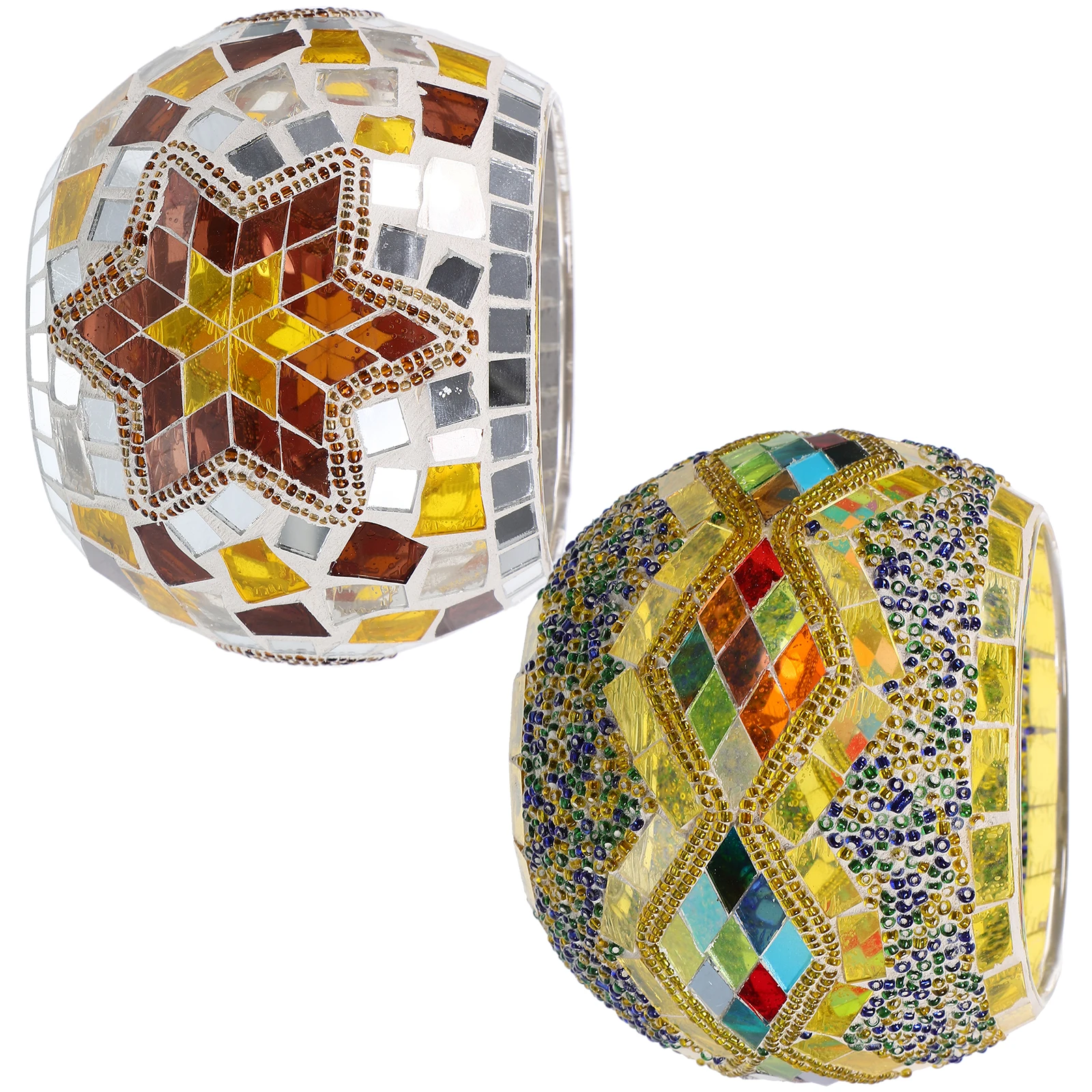 

2Pcs Glass Candleholder Mosaic Hand Decal Design Practical Table Adorn Romantic Home Decor Hand Decal Candleholders