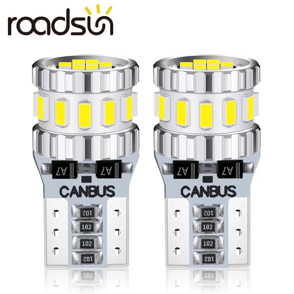 Roadsun 2個360 ° canbus W5W T10 168 3014パーキングライトled電球の車のインテリア逆6000 18kドア地図ドームライトエラーフリー