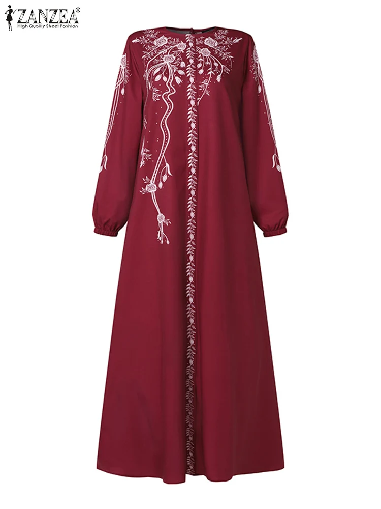 ZANZEA autunno donna Abaya Robe Bohemian Casual turchia abiti lunghi per le vacanze islamiche allentato Hijab musulmano stampa floreale Maxi abiti